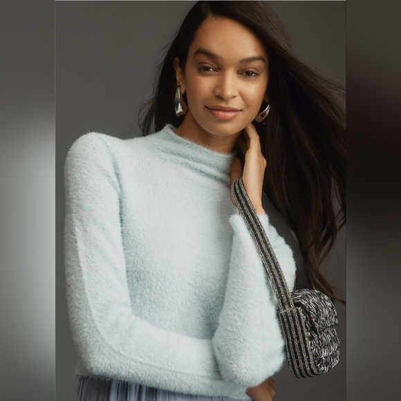 NWT Anthropologie Long Sleeve Thea Eyelash Twofer Sweater Dress in SKYE … - Picture 3 of 9